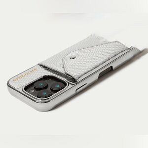 Bandolier 15 Pro Max GIA Side Slot Leather Crossbody Case in Pearlescent/Gold